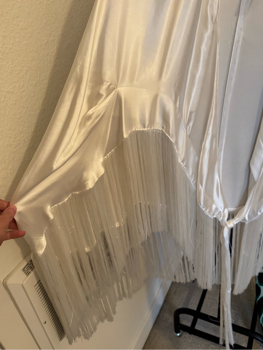 Cult Gaia Silky Ivory Fringe Kimono Wrap - Picture 5 of 9